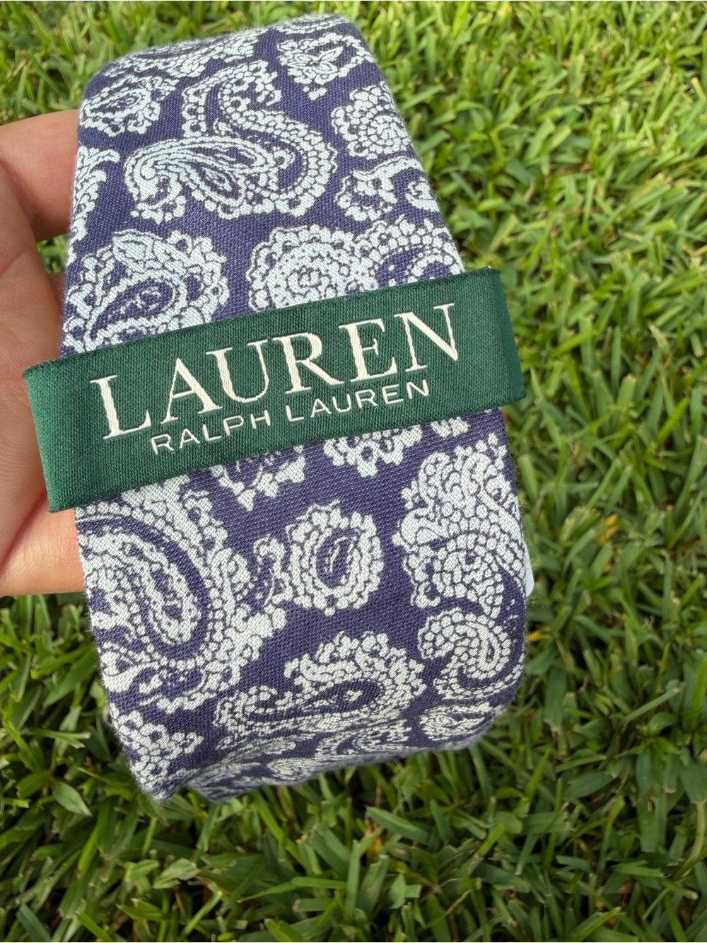 NWT Lauren Ralph Lauren Navy White Paisley Linen Cotton 3” Men’s Tie